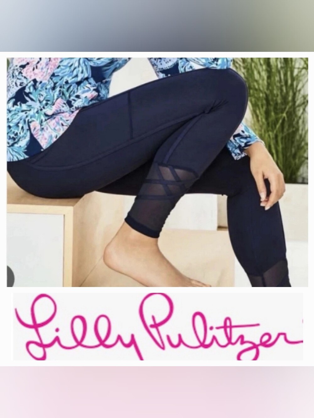 Lilly Pulitzer Luxletic Weekender 25" Leggings Black Mesh Lattice Hems Sz XXL